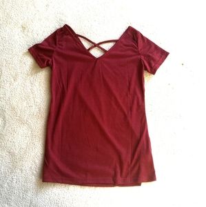 Burgundy Cross Front V neck Top